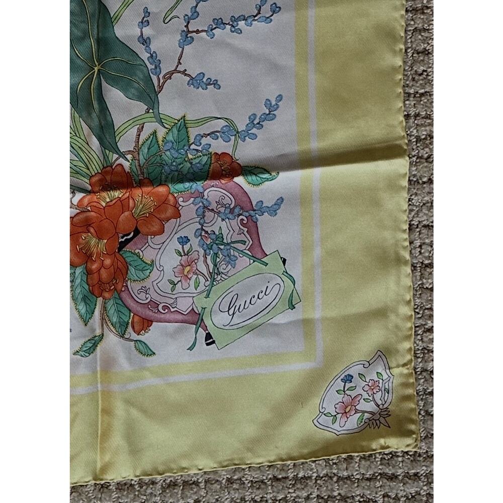 Gucci Vintage Silk Scarf Floral Accornero Yellow Botanical Italy Large Square